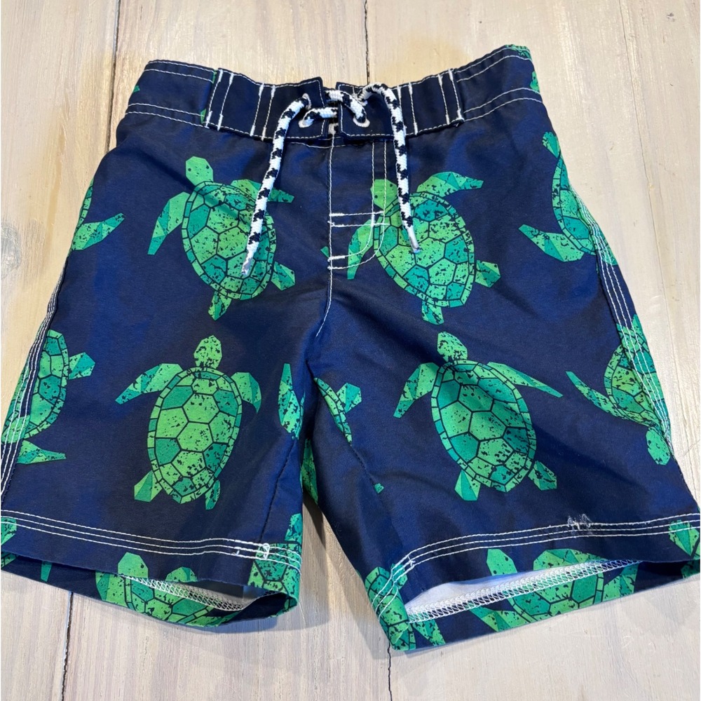 Gymboree‎ Boys Navy Blue Green Sea Turtle Swim Trunks Board Shorts 2T